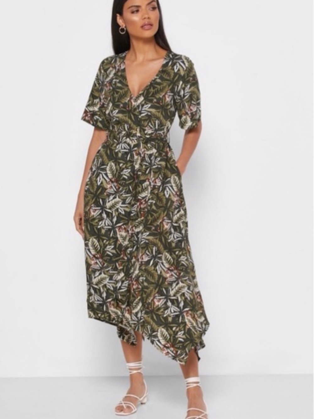Banana Republic Olive Green Tropical Tiger Print Wrap Dress